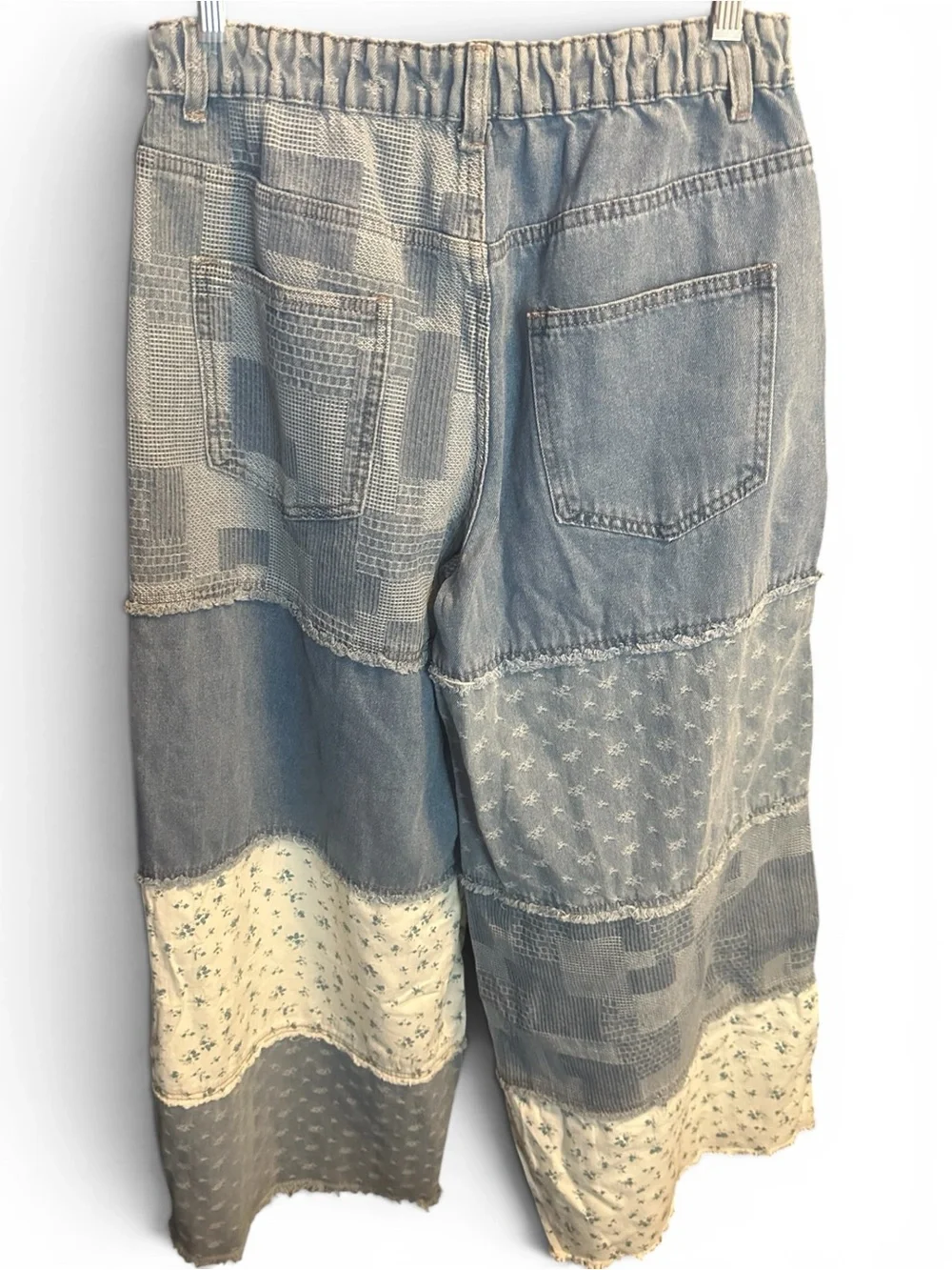 BellanBlue Patchwork Wide Leg Jeans in Light Blue and Cream Lg